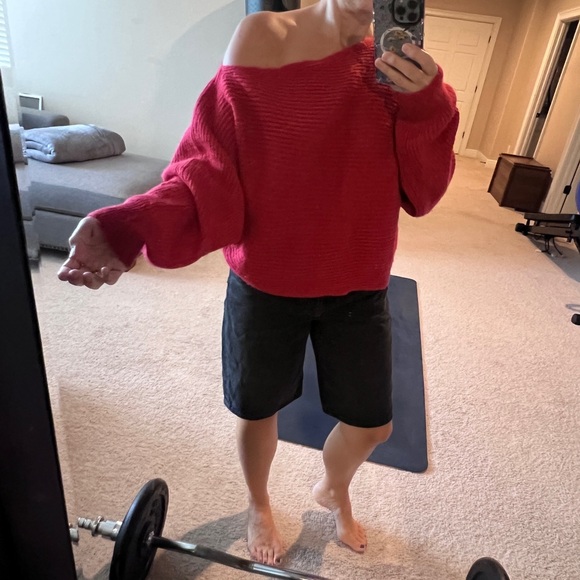 Fee people Red Off-Shoulder Sweater - Picture 1 of 3